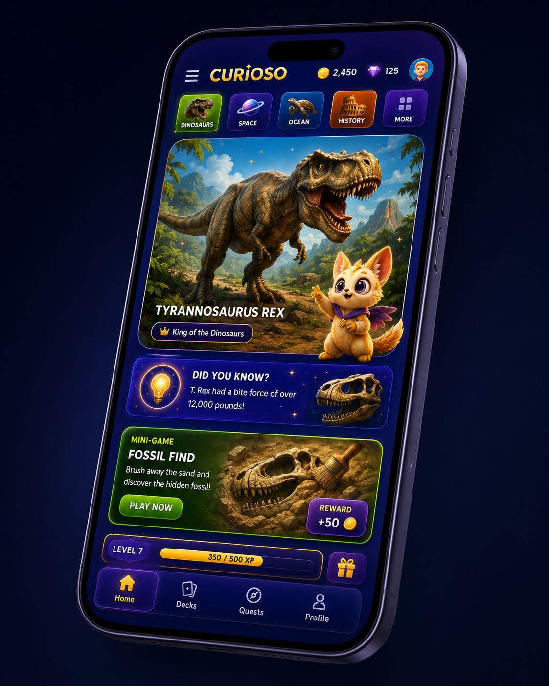 Curioso companion app — Tyrannosaurus Rex card screen
