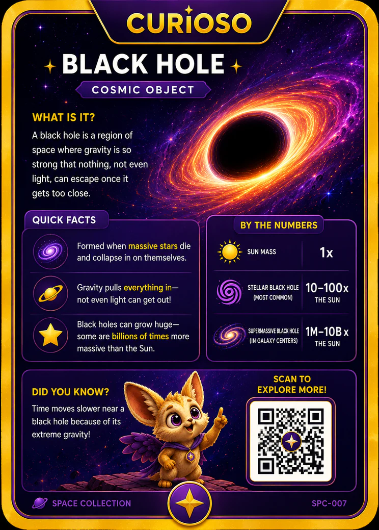 Black Hole collectible card — back with quick facts and stats