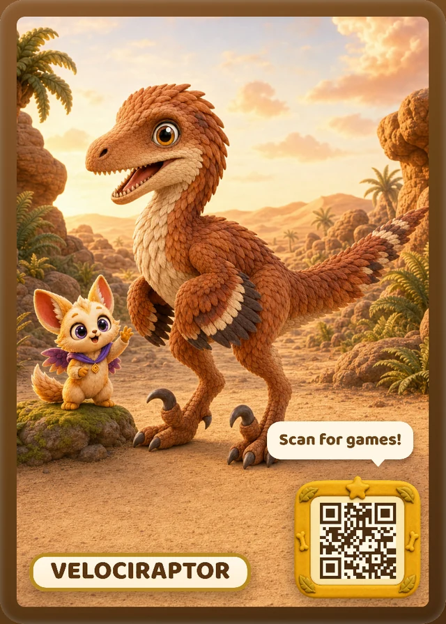 Curioso velociraptor illustrated card